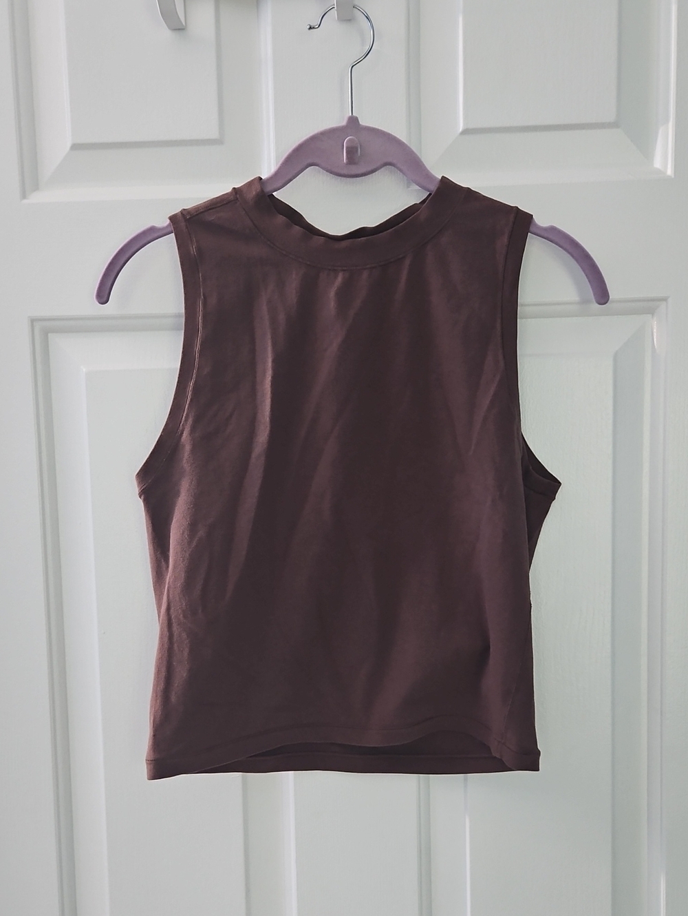 Yogalicious Sleeveless Mock Neck Tank Top - Chocolate Brown